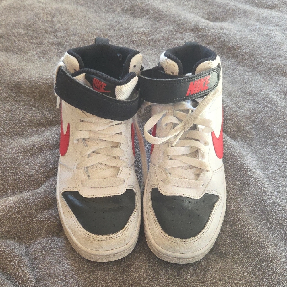 Nike Kids High-Top Sneakers - White, Black, and Red
